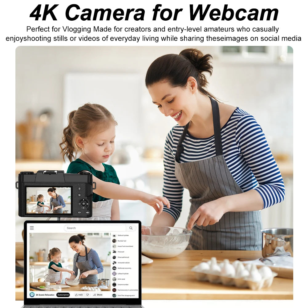 Ourlife AC800 Compact Digital Photography Camera 4K WiFi Webcam Retro Vlog Recorder YouTube 3" Screen 16x Digital Zoom Camera.