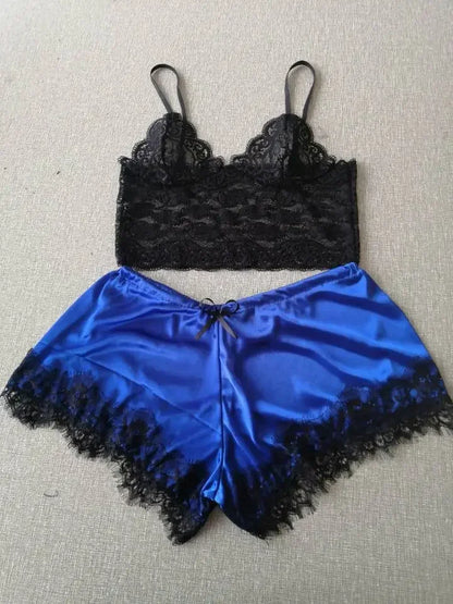 Weibliche Pyjama Sets Spaghetti Strap Top und Shorts Pyjamas Sexy Dessous Seide Satin Nachtwäsche Sommer Hause Tragen Frauen Schlaf Tuch