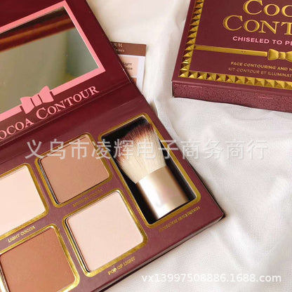 4 Colors Eyeshadow Palette with Brush Facial Contouring Highlight High Quality Female Cosmetic Cute Makeup Palette for Women.