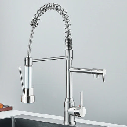 Pull Down Spring Kitchen Faucet Single Lever Hot Cold Mixer Water For Kitchen Sink Dual Spout Nozzle Faucets Crane