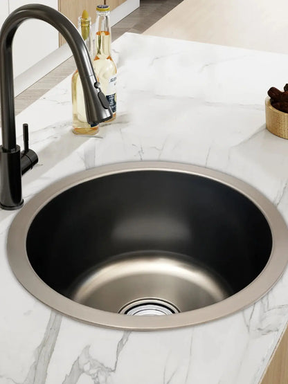 36 cm großes Edelstahlspülbecken, 18 cm tiefes rundes Küchenbecken mit Überlauf, geruchshemmender Abfluss, Einzelschüssel, Küchenspüle für Zuhause und Café