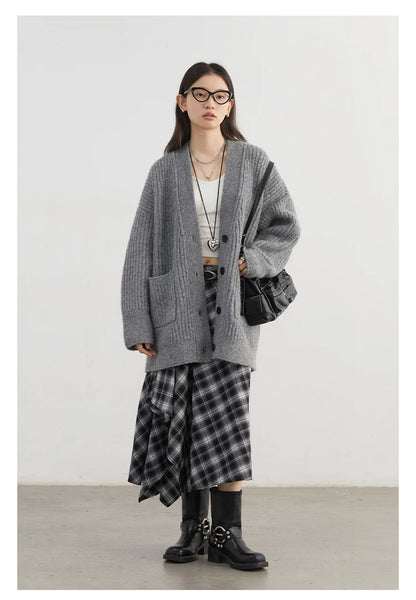 CHIC VEN Women Skirts A Line Retro Loose High Waist Irregular Color Plaid Frosted Half Body Long Ladies Skirt Winter 2025