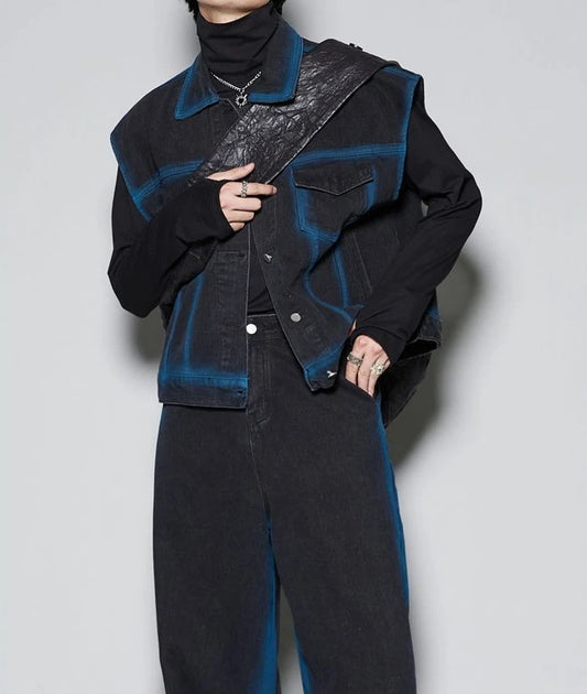 Denim Jacket T-shirts Pants Suits for Men No Logo Man Trousers Sets Luxury Summer Clothes Short Quarter Sleeve Outfits Tee Chic.