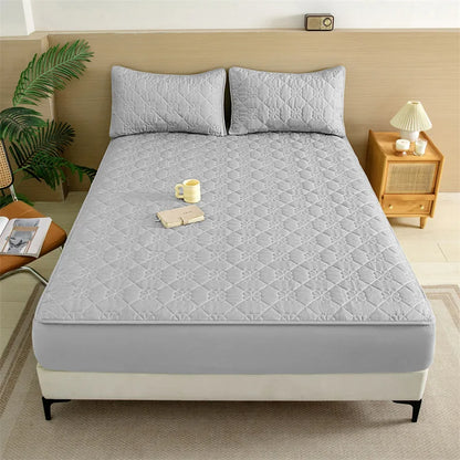Flower Pattern Adjustable Fitted Sheet Quilted Cotton Fabric Mattress Protector With Elastic Band 90/120/150/180 Solid Color Bed
