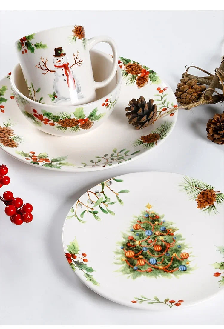 Christmas Tree Ceramic Plate European Style Tableware Coffee Mug Dinner Plates Fruit Snack Western Dishes Kitchen Christmas Gift.
