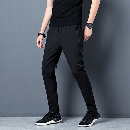 Men's Casual Pants Straight Slim Fit Elastic Waist Jogger Korean Classic Blue Black Gray Male Brand Trousers Plus Size.