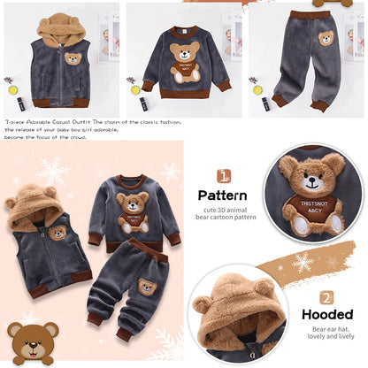 3PCS Winter Autumn Toddler Baby Boys Girls Clothes Baby Sweaters Coat +Pants +Hooded Vest Outfit Set Infant Warm Clothing Suits.