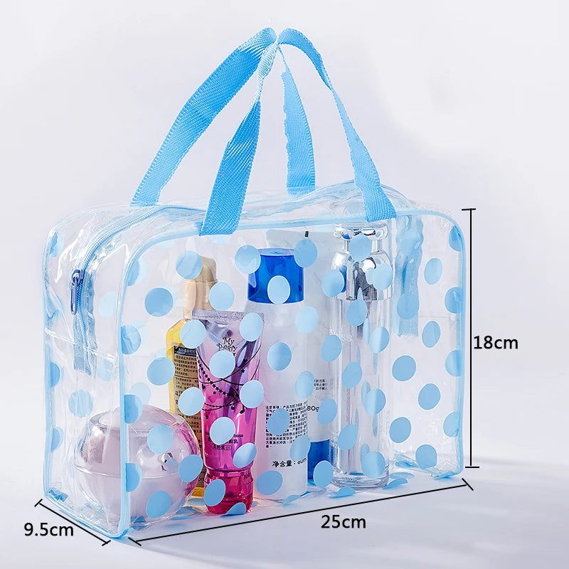 Transparent polka dot women's makeup bag Waterproof PVC Cosmetic Bag Portable Women Storage Bag Toiletries Female Wash Bag.