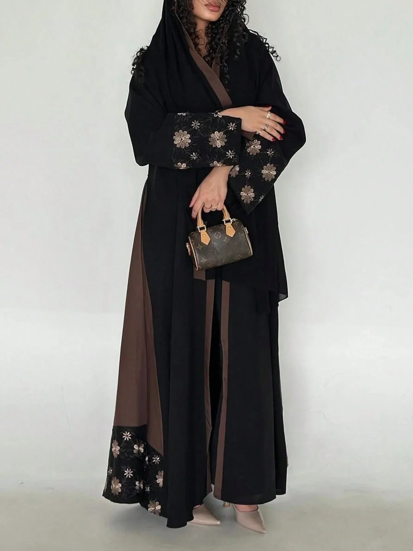 Middle Eastern Printed Floral Abaya Muslim Women Full Sleeve Loose Open Front Abayas Elegant Kaftan Jilbabs Islamic Maxi Dresses.