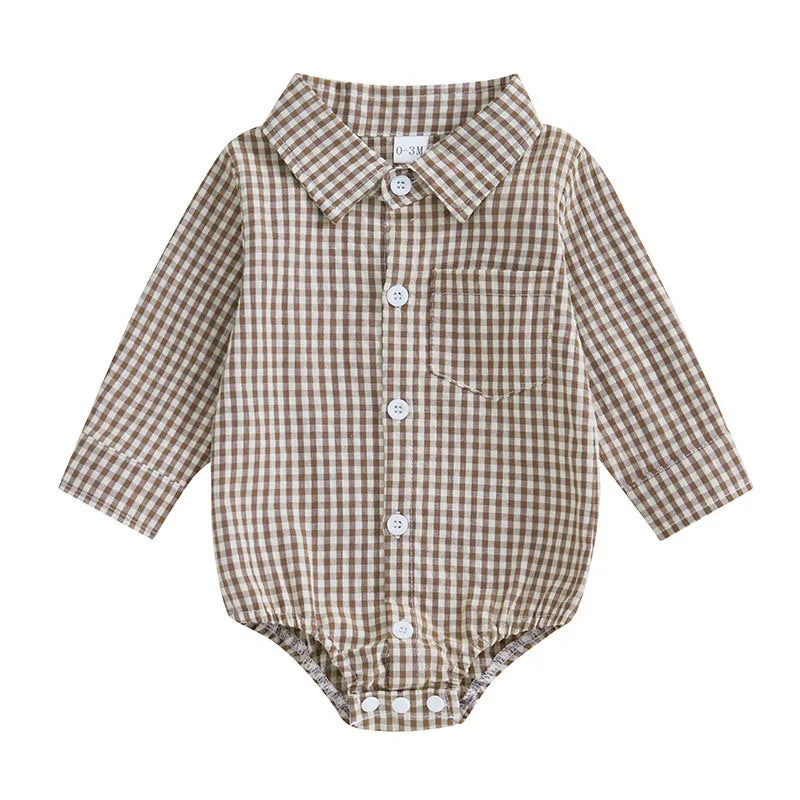 Kleinkind Niedlicher Gitter Revers Overall Kleinkind Dünner Stil Freizeit Einteiliger Baby Herbst Body