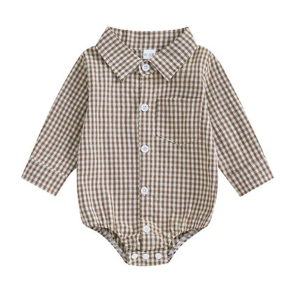 Kleinkind Niedlicher Gitter Revers Overall Kleinkind Dünner Stil Freizeit Einteiliger Baby Herbst Body