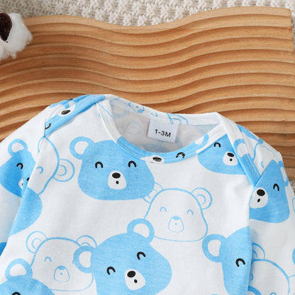 Newborn Baby boy Set Little bear Long sleeved Jumpsuit+Long Pants+Hat+Socks 4Pcs/Set 0-9 Month Baby boy Spring and Autumn Set.