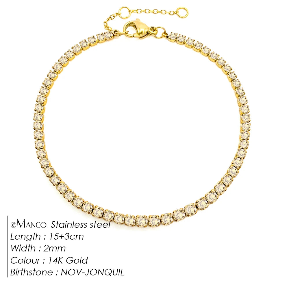 eManco Stainless Steel Gold Plated Sparkling Bracelet High Quality White Zirconia Single Row Simple Accessory For Girls