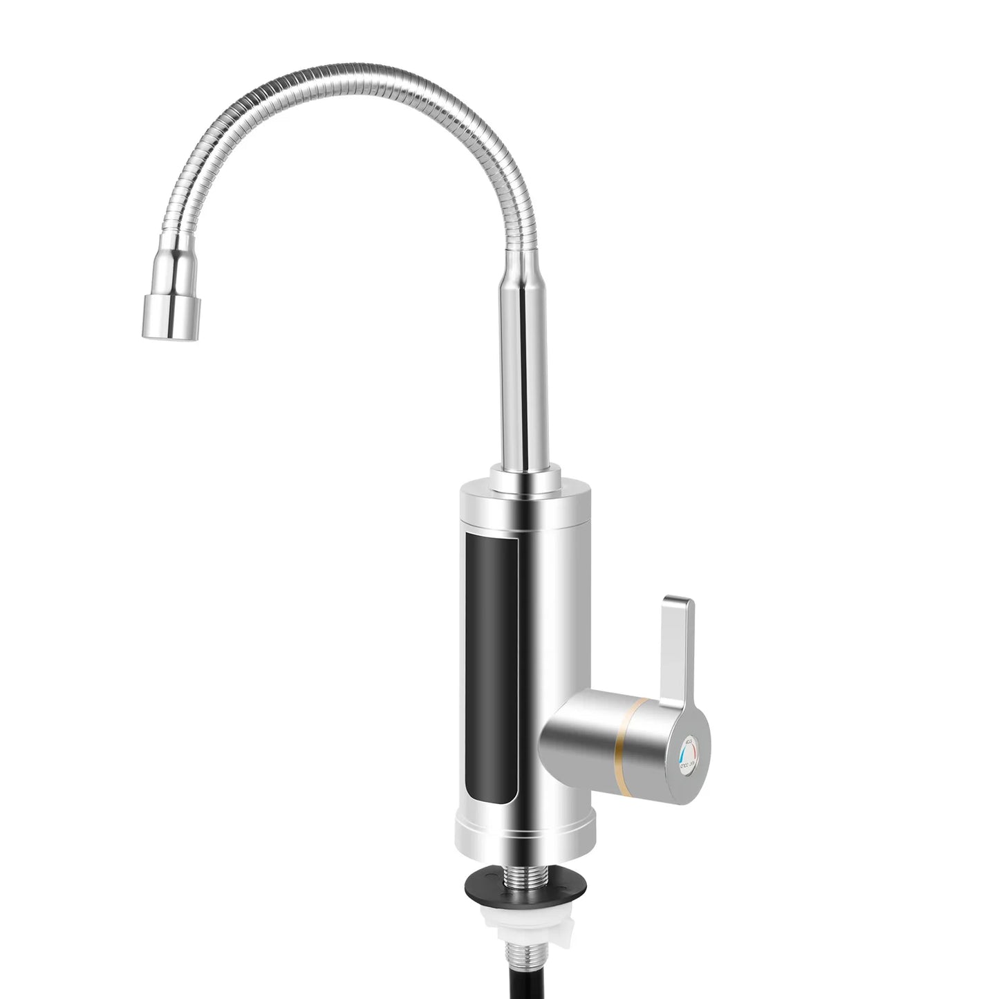 360° Rotating Electric Water Heater Faucet,Stainless Steel Hot Water Faucet W/ Inlet & Outlet Pipes and LED Display,Silver