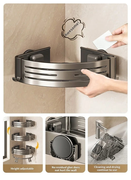 Saugnapf perforationsfreier Raum Aluminium Badezimmer Lagerregal Badezimmer Dreieckskorb Wandaufhänger Badezimmer Eckaufbewahrung
