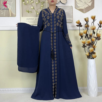 New Style Women Muslim Dress Chiffon Open Abaya 2024 Dubai Women Elegant Dress Islamic Clothing Zipper Cardigan Abaya With Scarf