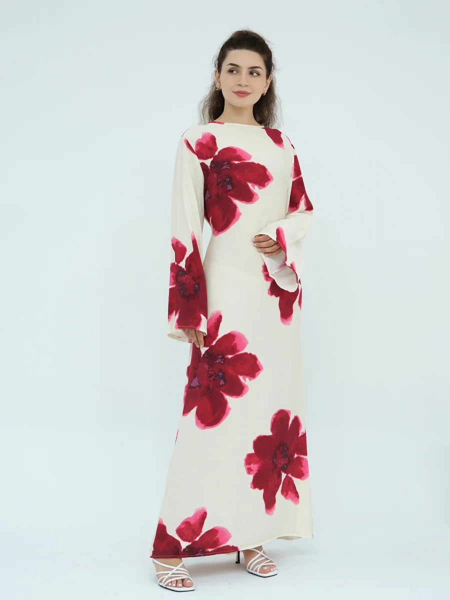Muslim Women Dubai Abaya luxury Flower Print Long Dress Kaftan Ramadan Robe Femme african Maxi dresses Islam Clothing Kebaya.