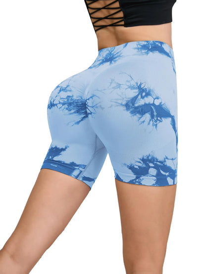 Tie Dyed Seamless Fitness Pants Women's High Waist and Hip Lifting Sports Tight Shorts Running Sexy Peach Fitness Yoga Shorts.