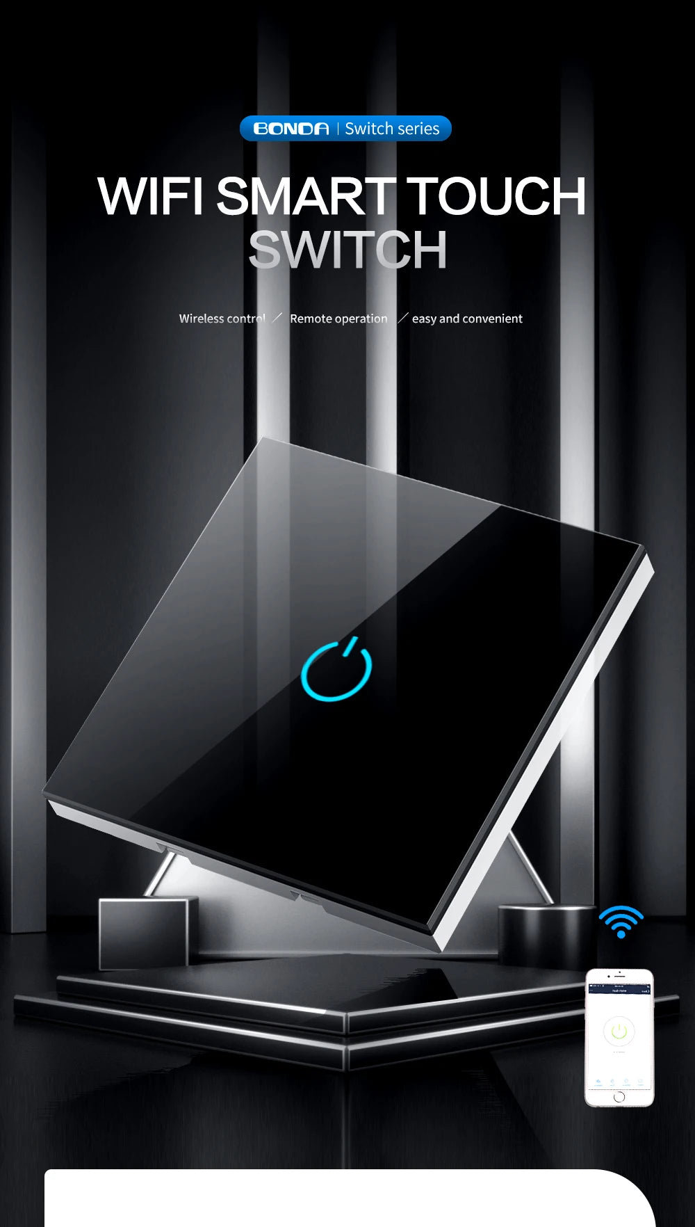 BONDA Smart Switch Alexa RF433 Keine neutrale Tuya-Steuerung funktioniert mit Google 1/2/3 Gang Smart Life Home Light WiFi Touch Switches 86.