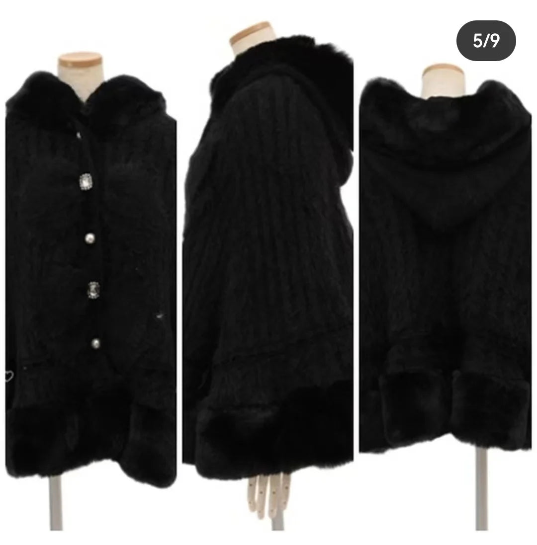 Japanische Liz Süße Prinzessin Faux Kaninchen Fell Cape Mantel Frauen Herbst Winter Pelz Jacke Lose Uhr Strass Bogen Mit Kapuze Mantel