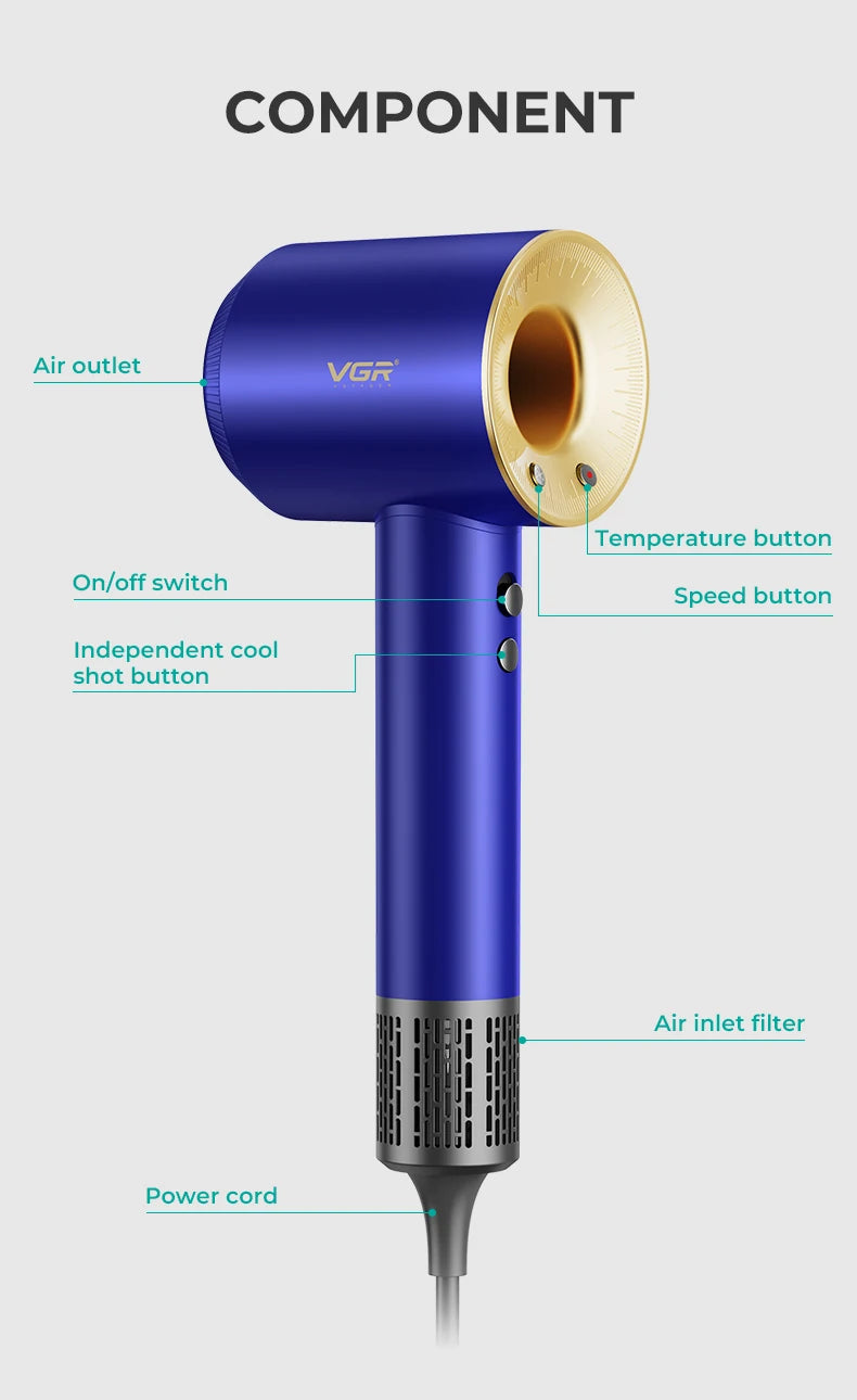 VGR Leafless Hair Dryer Professional Negative Ion Dryer Brushless Motor 11000RPM Electric Hair Dryer Barber Salon Tools V-445