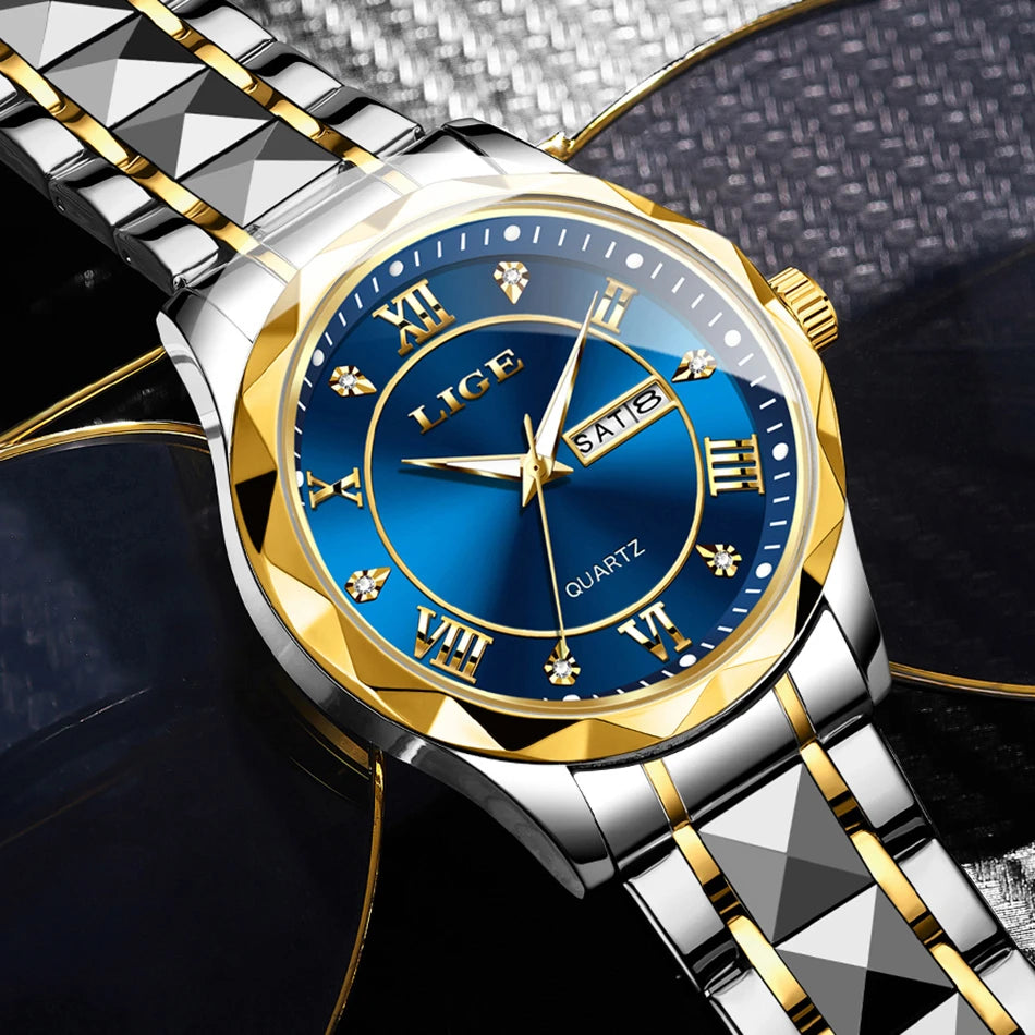 LIGE New Gold Watch Women Watches Ladies Creative Steel Women's Bracelet Watches Female Waterproof Clock Relogio Feminino+BOX.