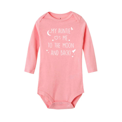 Baby-Body „Meine Tante Take Me To The Moon and Back“-Aufdruck für Neugeborene, Jungen, langärmelig, Kleidung, modisch, lässig, beste Geschenke.