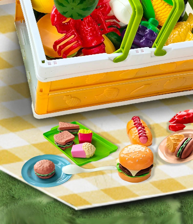 Children's Kitchen Toy Set Simulated Kitchen Cutting Cookware Simulated Fruits Cutting Toys Cooking Accessories for Kids Gift.