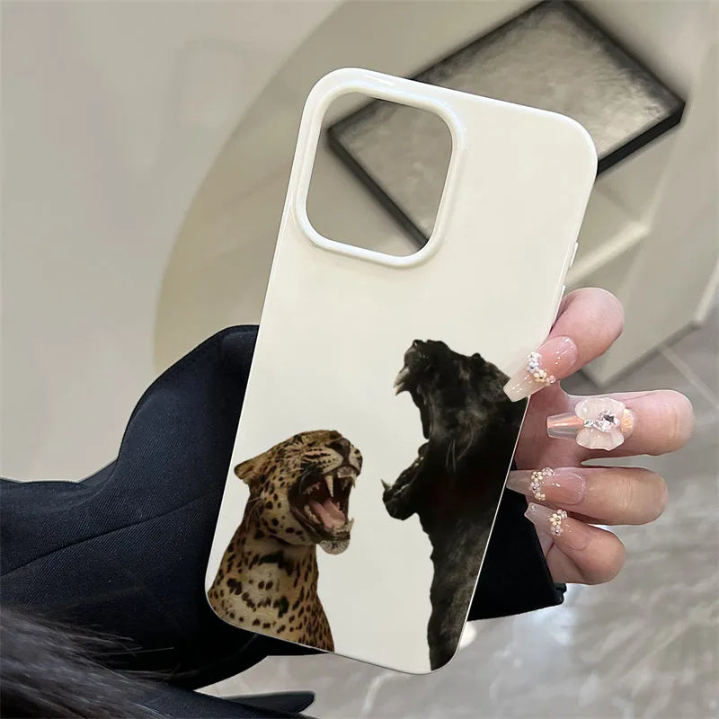 Black and Gray Leopard Pattern Soft Phone Case For iPhone 16 15 Plus 14 13 12 11 17 Air Pro Max Cover Shockproof Bumpers Fundas.