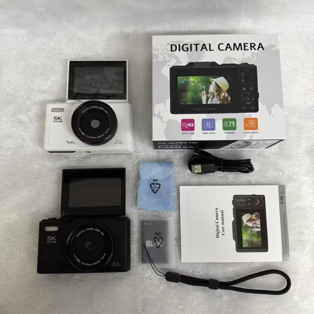 Compact 5K Vlogging Camera for Students-64MP 18 Zoom Rotatable screen Wi-Fi Transmission.