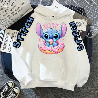 Luxury Brand Women's Hoodies Disney Lilo & Stitch Harajuku Jackets Japanese Fashion Winter Sweaters Women's Warm Sweatshirts.