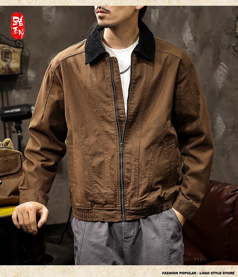 Men Spring Autumn Washed Cotton Loose Casual American Retro Cargo Jacket Man Streetwear Cityboy Coat Outerwear Varsity Jacket.