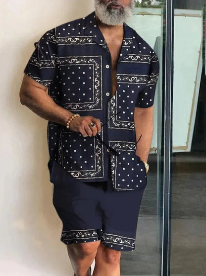 Summer Fashion PatternPrint Men's Short Sleeve Shirt And Shorts Set Beach Style T Shirt Breathable Shorts Two Piece Set Clothing.
