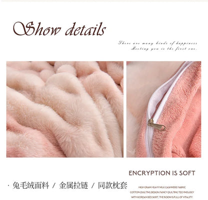 2024 new light luxury rabbit velvet four-piece set thickened warm milk velvet rabbit hair tie-dye bed sheet quilt cover.