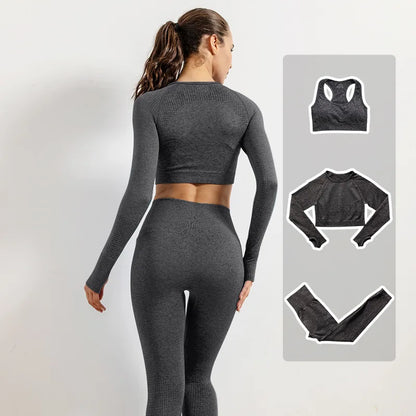 Women Vital Seamless Yoga Fitness Clothing Set High Waist Gym Leggings Crop Tops Sports Tracksuit Plush Up Sports Outfits