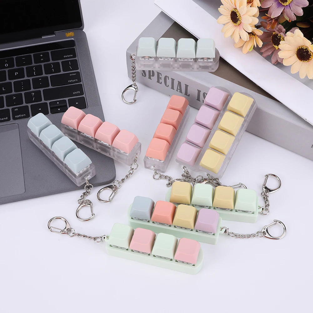 Keyboard Caps Toy Press Stress Relief Fidget 4 Key Button Keycaps Fidget Keychain Keyboard Keychain Toys Finger Keyboard Key Toy.