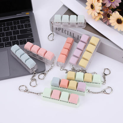 Keyboard Caps Toy Press Stress Relief Fidget 4 Key Button Keycaps Fidget Keychain Keyboard Keychain Toys Finger Keyboard Key Toy.