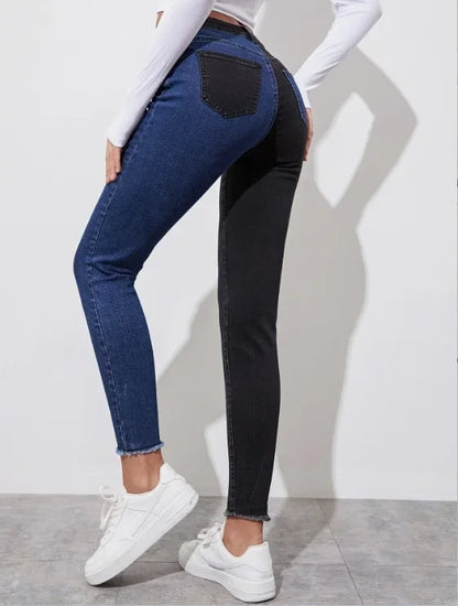 High Waist Casual Slimming Stretchy Jeans Women's Fashionable Versatile Pants High Waist Decorative No Elastic Band.