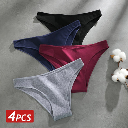 4PCS Seamless Cotton Panties Women Solid Color Briefs Sexy Low Waist Underpants Female Breathable Underwear Ladies Stretch Panti