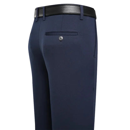 Suit Pants Men Business Casual Trousers Formal Dress Straight Pants Elastic Black Navy Blue Male Clothing.