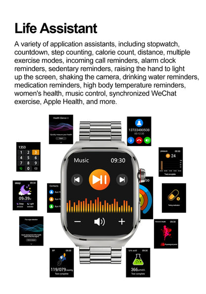 SmartWatch Voice Call Push reminder Physical examination Health Watch Blood Pressure UricAcid Blood Oxygen ECG Sport Smart watch