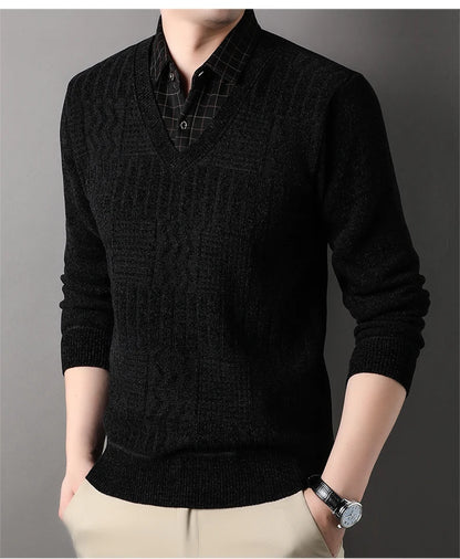 Winter Men Fleece Sweater Thickened Pullover Shirt Collar Sweaters Velvet Clothing Autumn Winter Jumpers Fashion Knitwear.