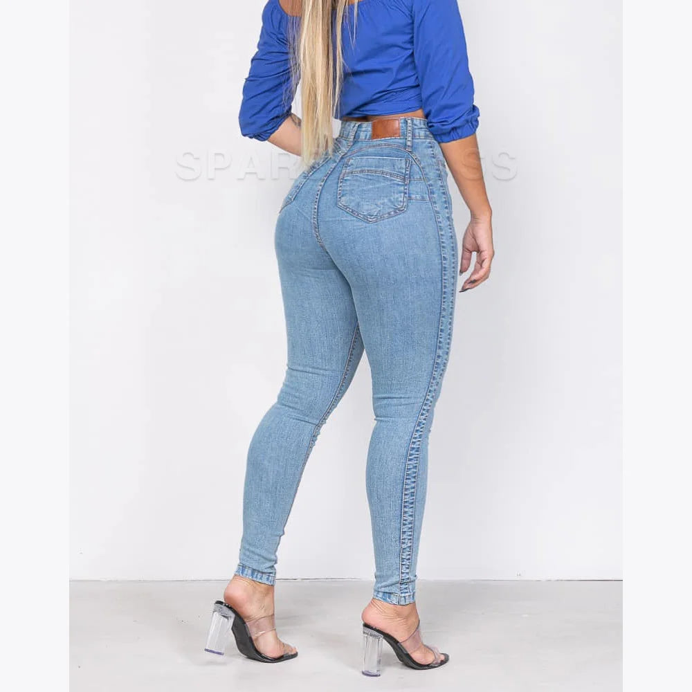 Women's Elastic Pencil Pants 2024 High Waisted Casual Trousers Slimming Streetwear Female Push Up Fashion Skinny Denim Jeans.