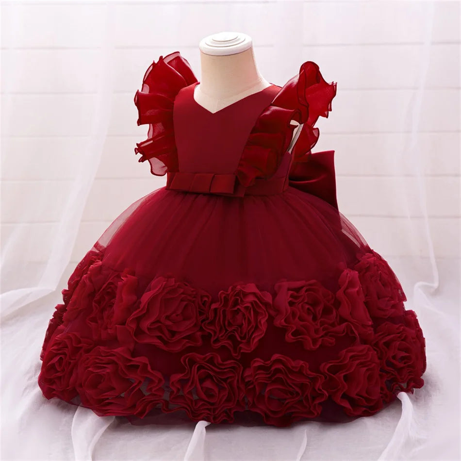 Kleinkind Rot Pailletten Mesh Kleid Mädchen Baby Einfarbig Neue Jahr Party Formale Kostüm Leistung Prinzessin Kleid Geburtstag Kleidung