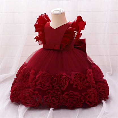 Kleinkind Rot Pailletten Mesh Kleid Mädchen Baby Einfarbig Neue Jahr Party Formale Kostüm Leistung Prinzessin Kleid Geburtstag Kleidung