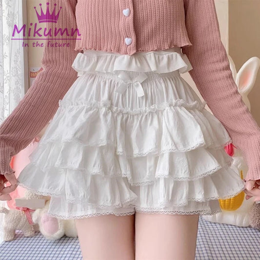 Mikumn Harajuku Japanese Lolita Kawaii Jk Bloomers Women Sweet Lace Ruffles Cotton Pumpkin Pants Y2k Girls Cute Shorts Skirts.