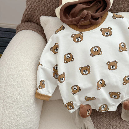 Ins 2024 Frühling Herbst Baby Jungen Bodysuit Baumwolle gestreiften Cartoon gedruckt Langarm Kleinkind Jungen Stram pler Neugeborene Jungen Outfits