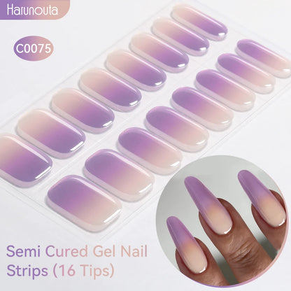Harunouta Gradient Semi Cured Gel Nail Sticker Long-Lasting UV Nail Sticker UV/LED Extension Gel Nail Foil Gel Polish Full Cover