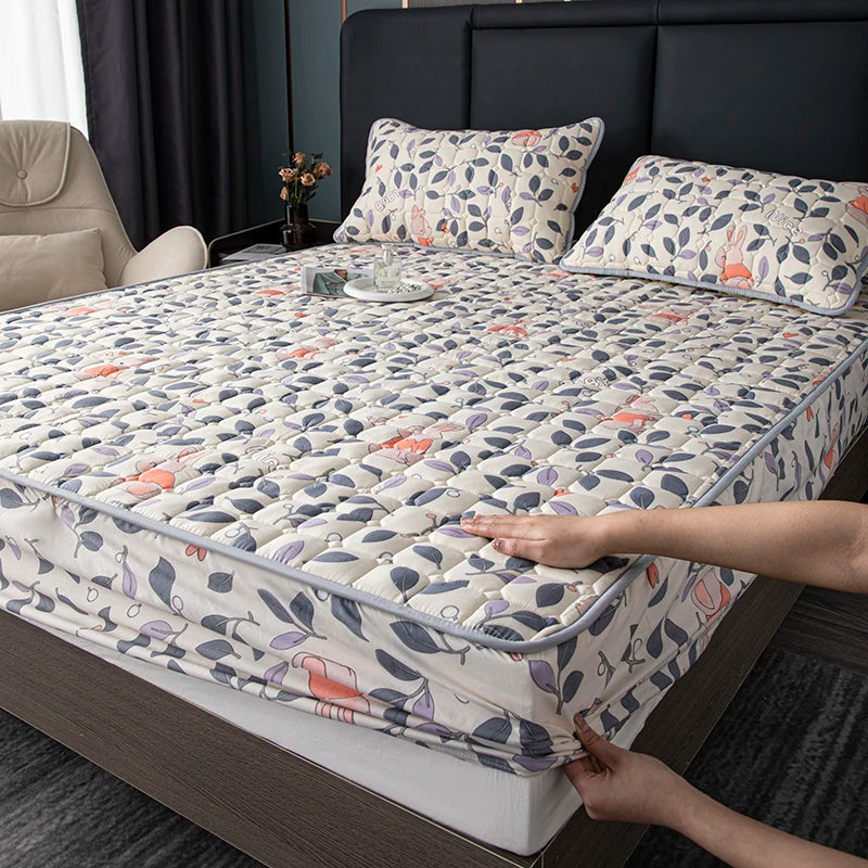 Bonenjoy Printed Bed Cover Simple Style Bedspread Quilted Bed Linen Home Non-slip Mattress Protector 매트리스 커버 (No Pillowcase).