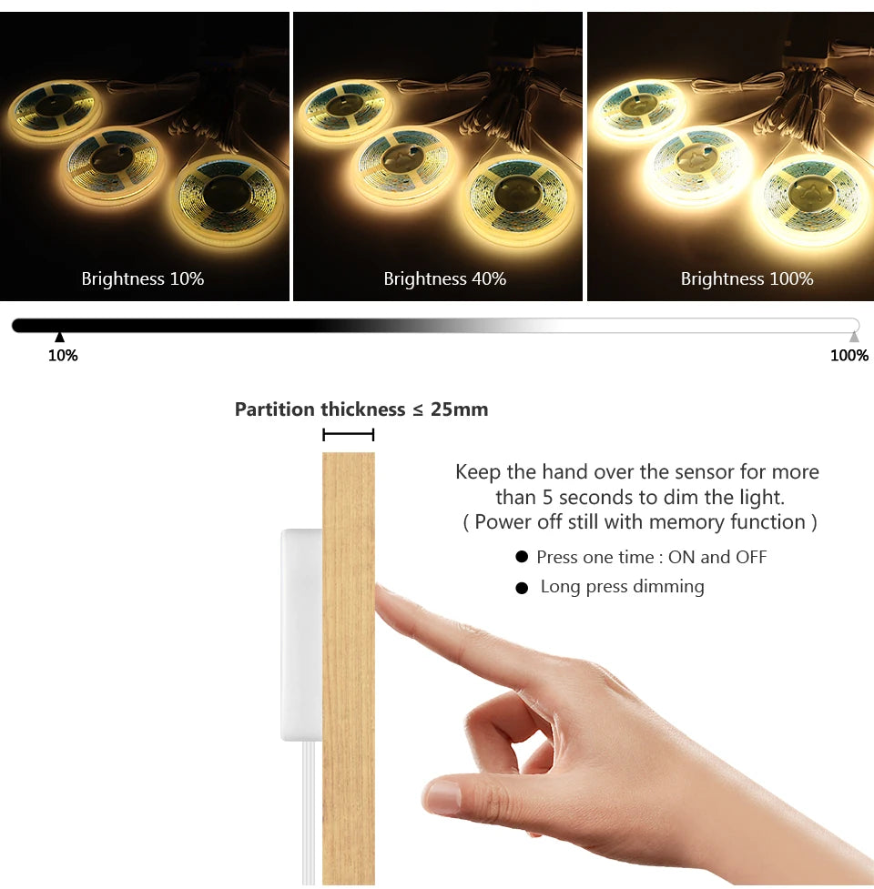 Unter dem Schrank Sammlung Display COB LED Streifen Licht Bücherregal Kleiderschrank Schrank Lampe Band Durchdringbar Holz Dimmbar Touch Sensor.